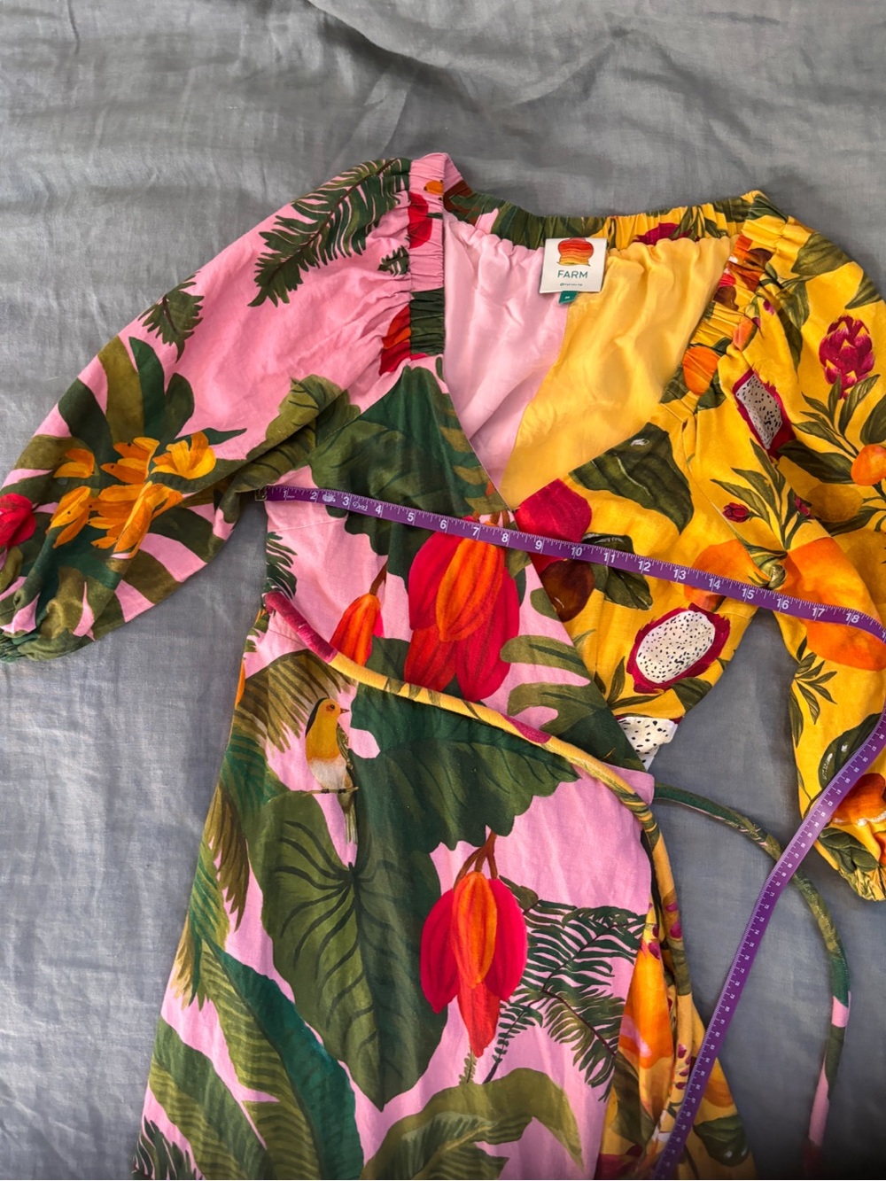 FARM Rio Vestido Mixed Prints Midi Wrap Dress - Picture 8 of 12
